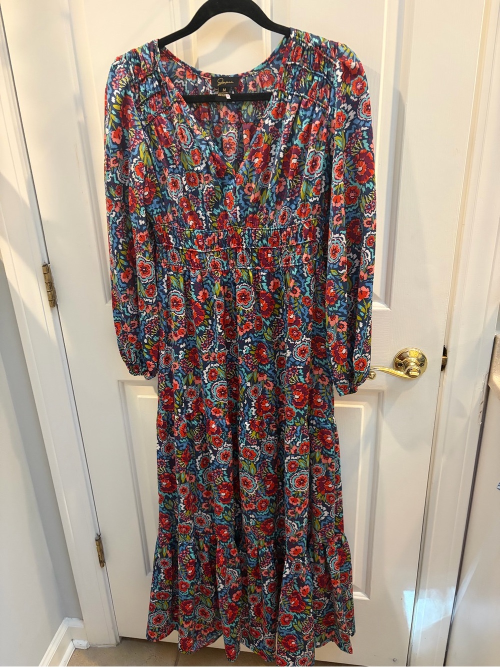 Sonia Rykiel Red and Blue Floral Tiered Maxi Dress